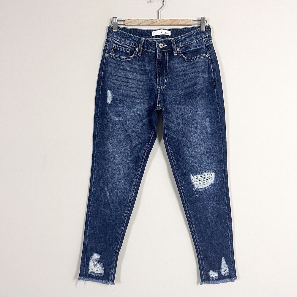 KanCan Bernice Boyfriend Jeans Mid Rise Distressed Size 25 Measures 30 Waist